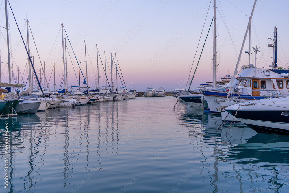 Cagnes-sur-mer, France 22.07.2020. Yacht club early in the morning. Mediterranean coast. Hight quality photo