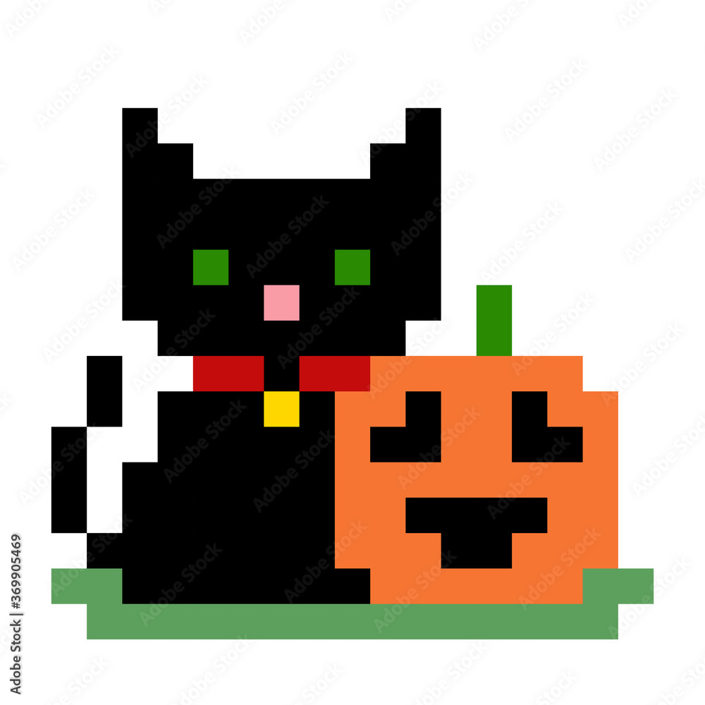 Pixel cat holding pumpkin. pumpkin halloween pictures. Pixel art vector ...