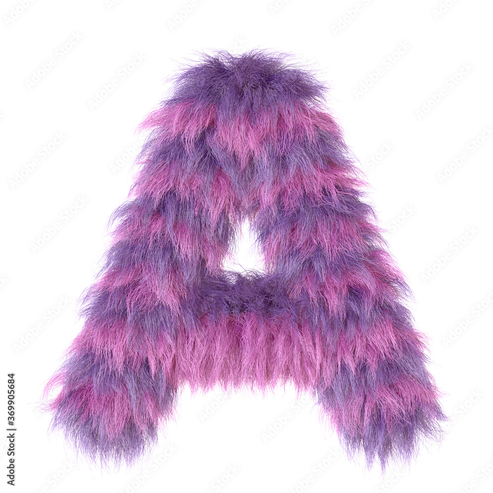 3d decorative cartoon animal purple fur letter A 3d decorative cartoon animal purple fur letter A