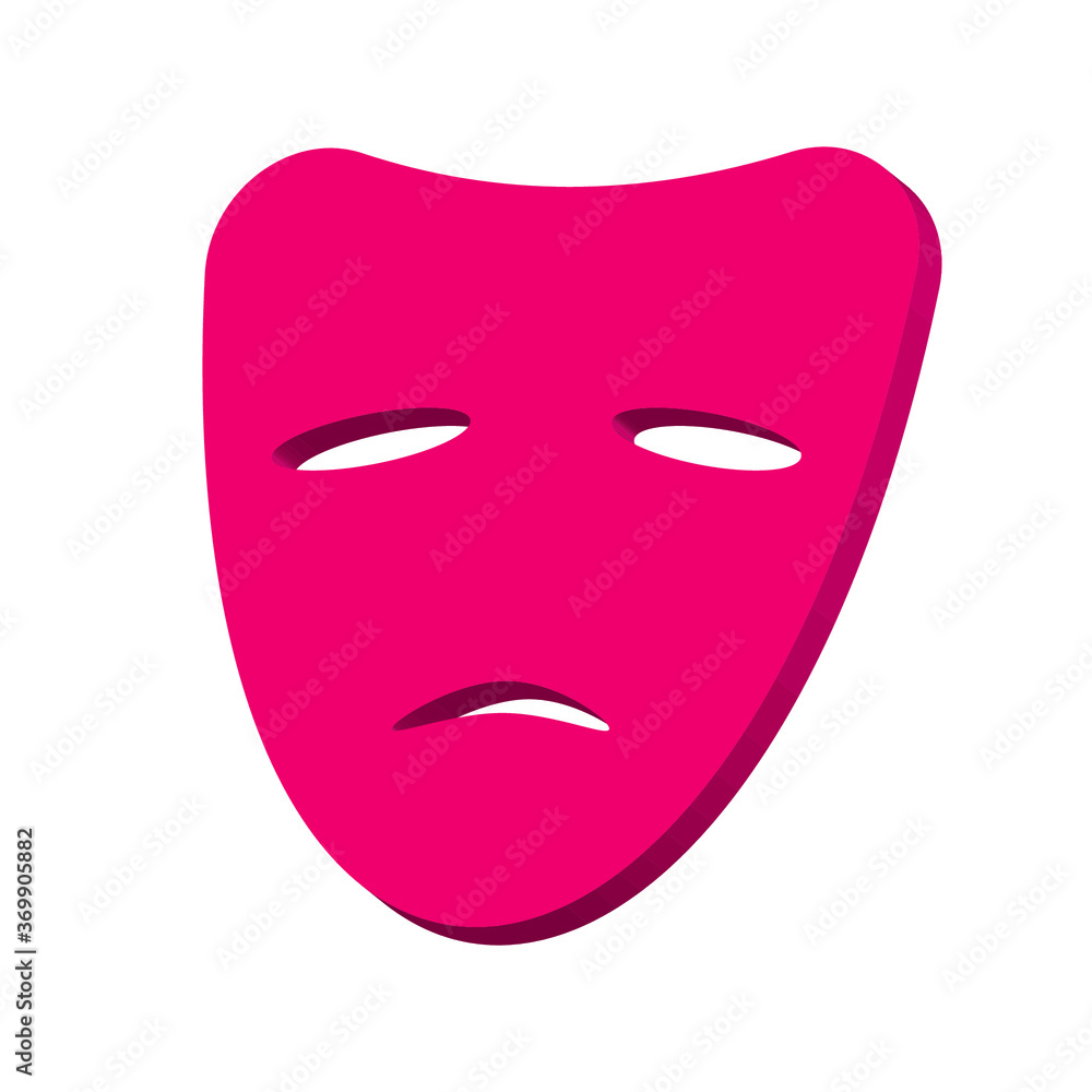Sad drama pink mask on a white background 3d, vector Sad drama pink mask on a white background 3d, vector