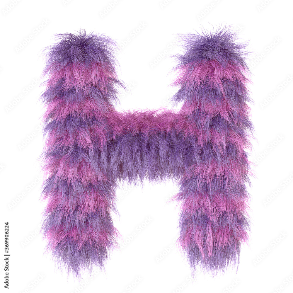 3d decorative cartoon animal purple fur letter H 3d decorative cartoon animal purple fur letter H