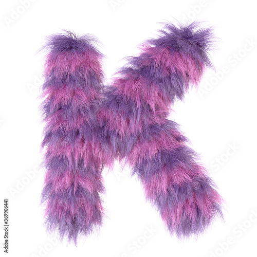 3d decorative cartoon animal purple fur letter K