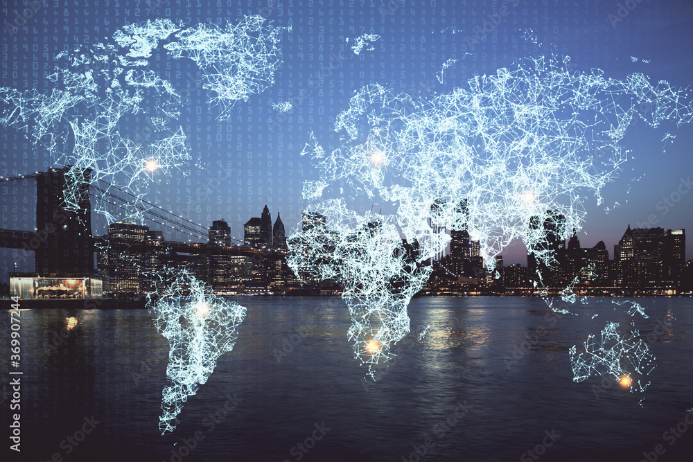Multi exposure of social network theme drawing and cityscape background. Concept of people connecton. Multi exposure of social network theme drawing and cityscape background. Concept of people connecton.
