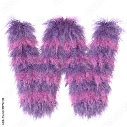 3d decorative cartoon animal purple fur letter W
