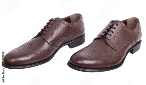 Men's classic brown leather shoes isolated on white background.