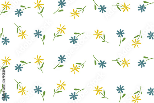Vector flowers background. Pettern delicate flowers. Modern background with flowers. Yellow and blue flowers on a white background.