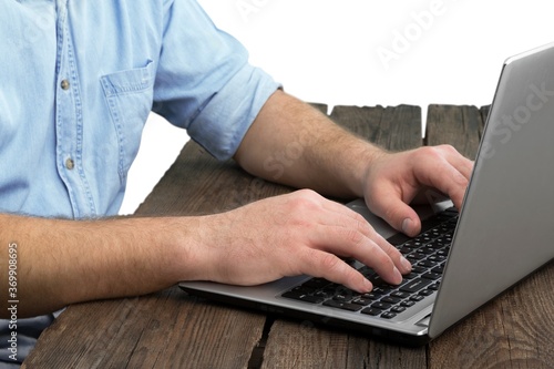 Business man using laptop.