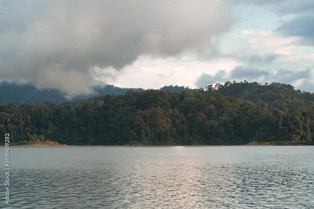 Tranquil and beautiful tropical landscape at the Kenyir Lake, Terengganu, Malaysia.