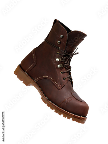 Men fashion brown boots with steel toe isolated on white background.  Clipping path