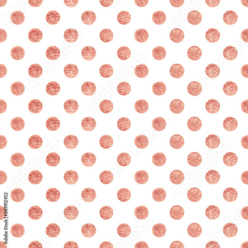 Seamless pattern in polka dot style. Isolated golden circles on a white background. Cute vintage print for textiles.