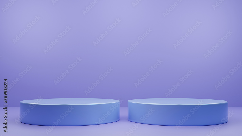 Cylinder podiums on blue background. Abstract pedestal scene with geometrical. Scene to show cosmetic products presentation. Mock up design empty space. Showcase,shopfront,display case,3d render.. Cylinder podiums on blue background. Abstract pedestal scene with geometrical. Scene to show cosmetic products presentation. Mock up design empty space. Showcase,shopfront,display case,3d render..