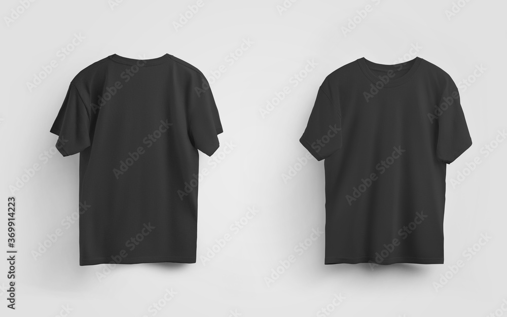 Male black t-shirt mockup, front and back view, blank clothes for ...