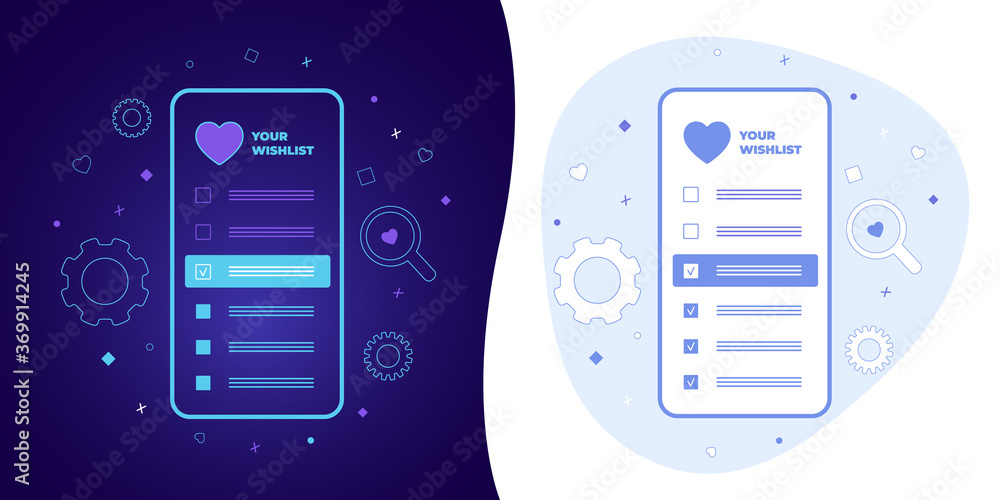 Wishlist vector concept with black and white background, dark ultra