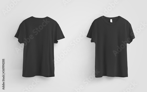 Unisex black t-shirt template, front and back views, for design and pattern presentation, online store advertising.