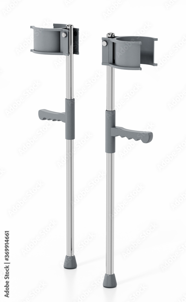 Pair of crutches isolated on white background. 3D illustration Pair of crutches isolated on white background. 3D illustration