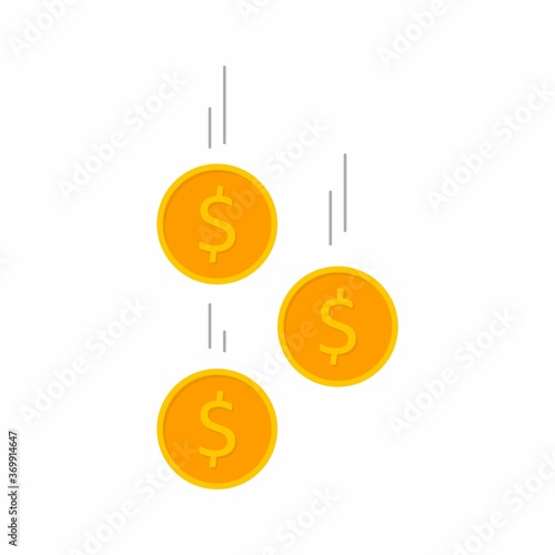 Gold coins falling White Background icon vector isolated.