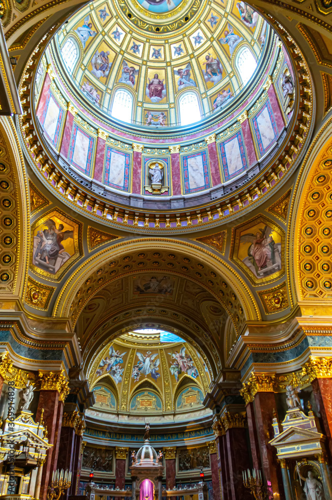 Interior of St. Stephen's Basilica, Budapest, Hungary.