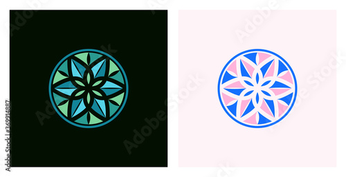 Stained glass flower symbol icon. Vector illustration for christian church logo