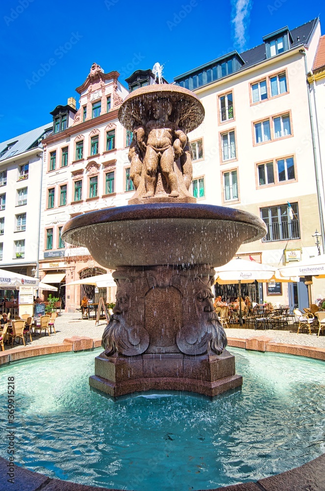 Lipsia fountain in the city centre of Leipzig