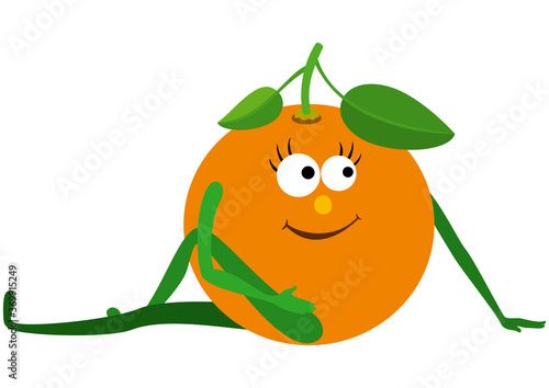 Fruit yoga orange/ Cartoon orange practicing yoga asana seated spinal twist