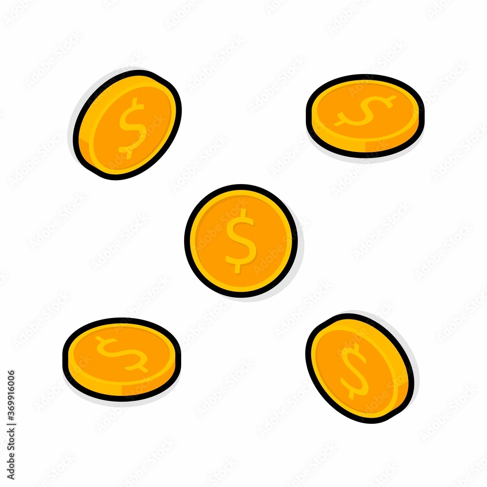 Gold coin Isometric & Flat - Black Stroke & Shadow icon vector. Gold coin Isometric & Flat - Black Stroke & Shadow icon vector.