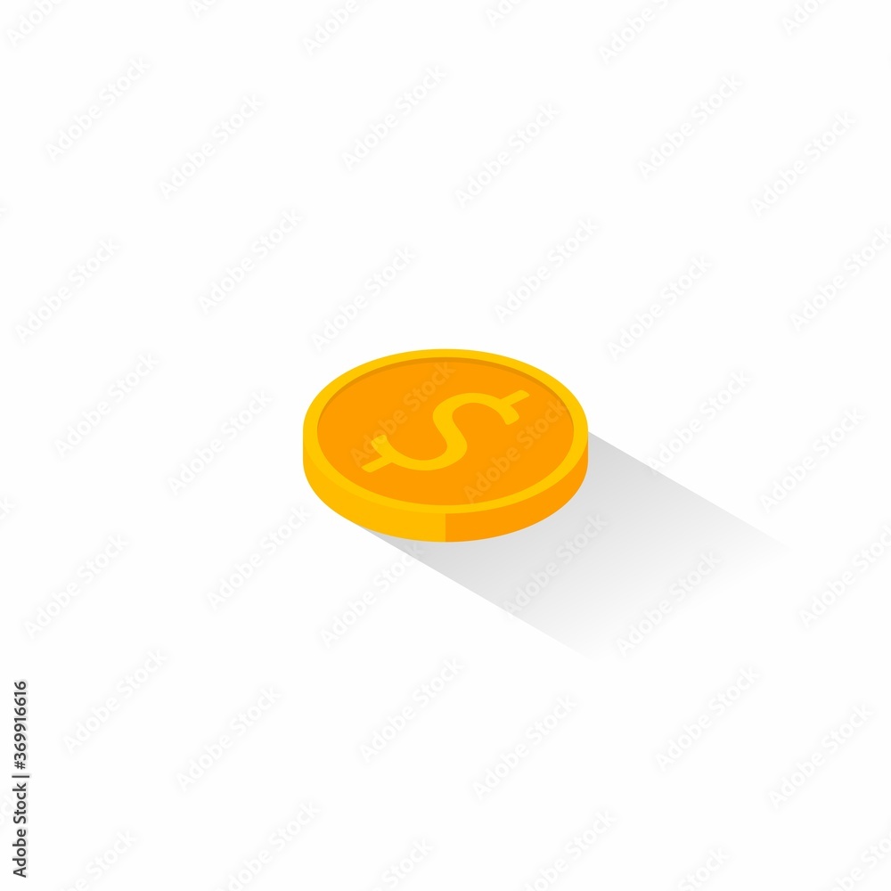 Gold coin left view Shadow icon vector isometric. Gold coin left view Shadow icon vector isometric.
