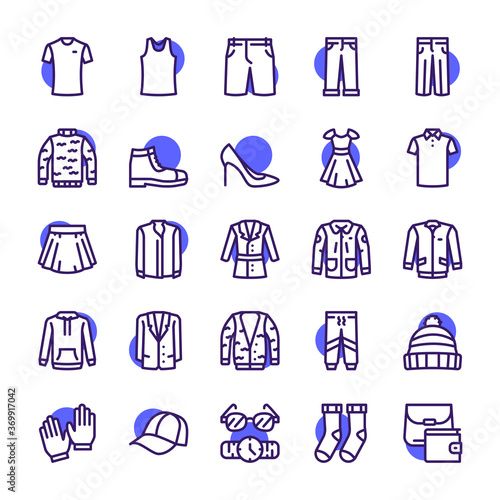 Vector color linear icon set of clothing  wardrobe