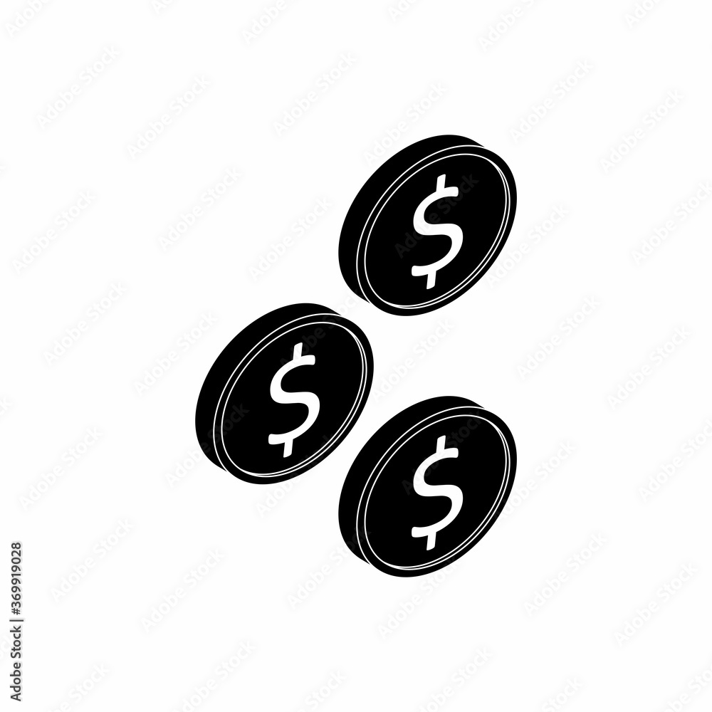 Gold coin falling right view White Outline icon vector isometric. Gold coin falling right view White Outline icon vector isometric.