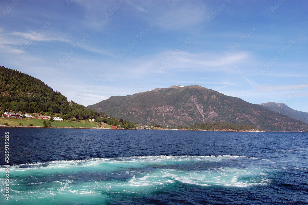 Fototapeta premium View from the board of Flam - Bergen ferry. Sognefjord, Norway, Scandinavia. Tourism and travel.