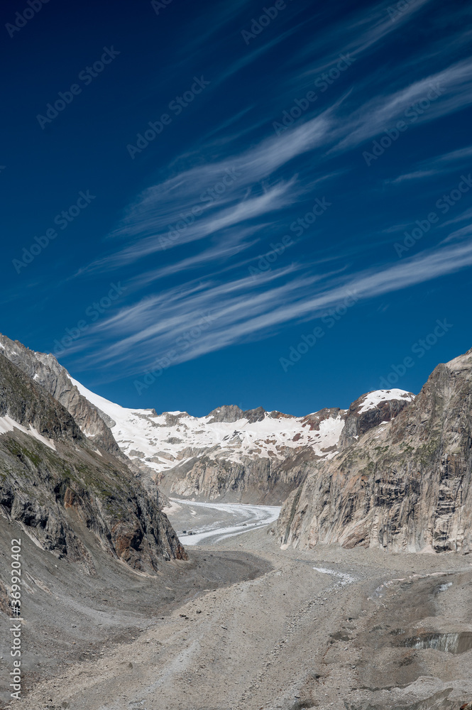 remote Oberaletsch Valley with glacier