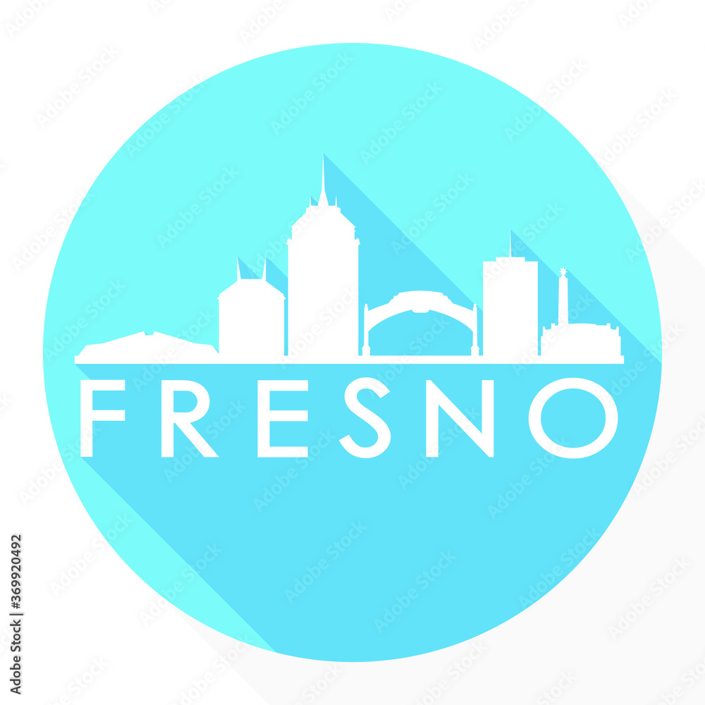 Fresno California USA Flat Icon Skyline Silhouette Design City Vector Art Famous Buildings.