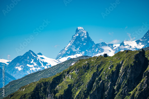 peak of Matterhorn seen from a Aletsch Arena