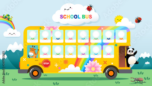 Yellow school bus, concept design for putting a picture of a child's face in a circle.