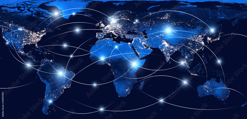 Naklejka premium Global networking and international communication. World map as a symbol of the global network. Elements of this image furnished by NASA.