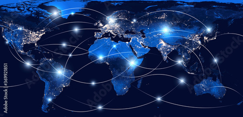 Global networking and international communication. World map as a symbol of the global network. Elements of this image furnished by NASA. #369921851