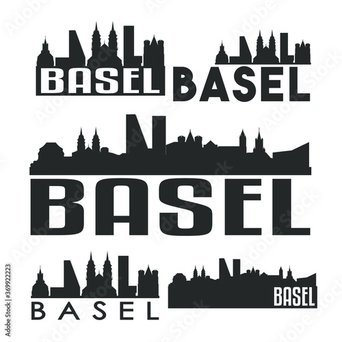 Basel Switzerland Flat Icon Skyline Vector Silhouette Design Set.