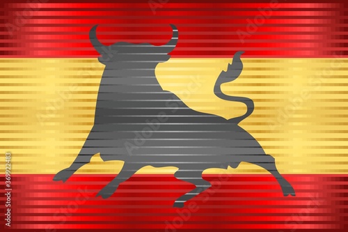 Shiny Flag of Spain with an Osborne bull - Illustration, 
Three dimensional flag of Spain