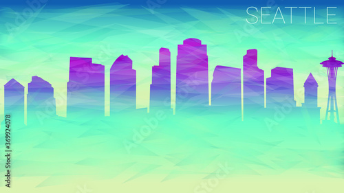 Seattle Washington USA. Broken Glass Abstract Geometric Dynamic Textured. Banner Background. Colorful Shape Composition.