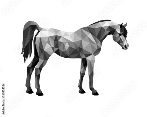 horse  isolated grey monochrome  image on white background in low poly style  