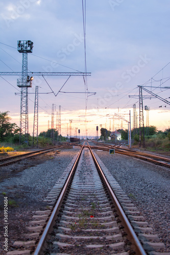railroads during sunset