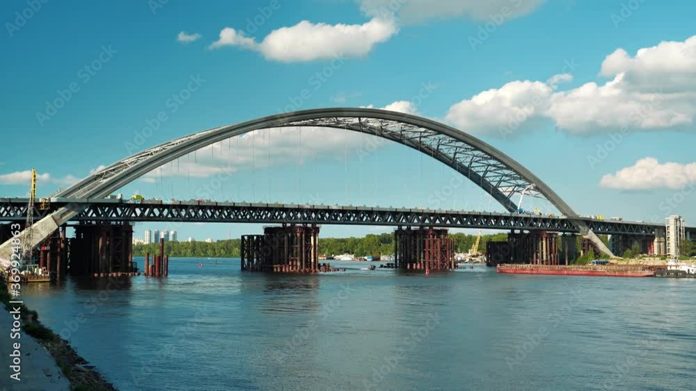 Construction of a new big bridge over a Dnieper river in Kyiv, capital of Ukraine Construction of a new big bridge over a Dnieper river in Kyiv, capital of Ukraine