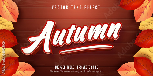 Autumn text, autumn style editable text effect on wooden background