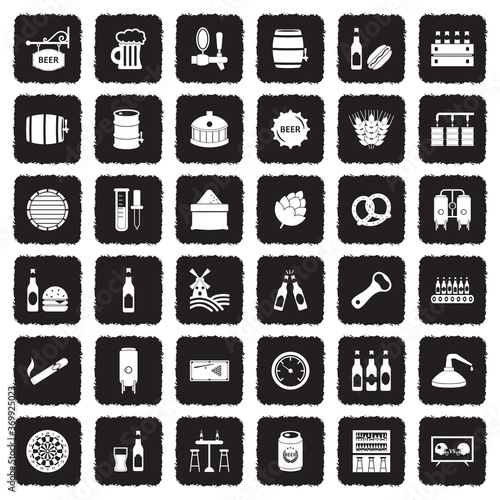 Beer Icons. Grunge Black Flat Design. Vector Illustration.