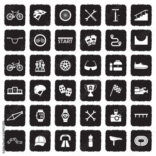 Biking Icons. Grunge Black Flat Design. Vector Illustration.