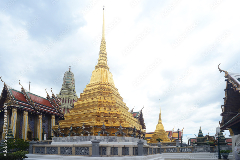 Two gilt chedis Part of Wat Phra Kaew no people
