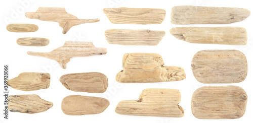 Set of driftwood isolated on white background. Pieces of sea drift wood. photo