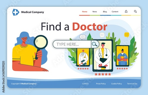 Website concept design for medical help resources. Online doctor instant help approach. Healthcare business solution.