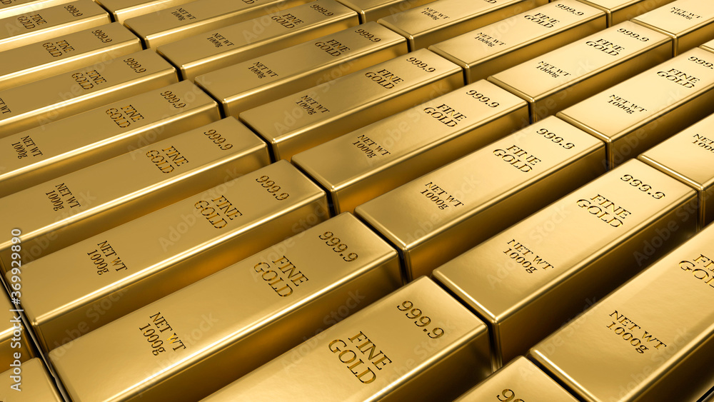gold bars stacked in the warehouse. Financial concepts. many gold bars. Macro view of stacks of gold, 3D rendering gold bars stacked in the warehouse. Financial concepts. many gold bars. Macro view of stacks of gold, 3D rendering