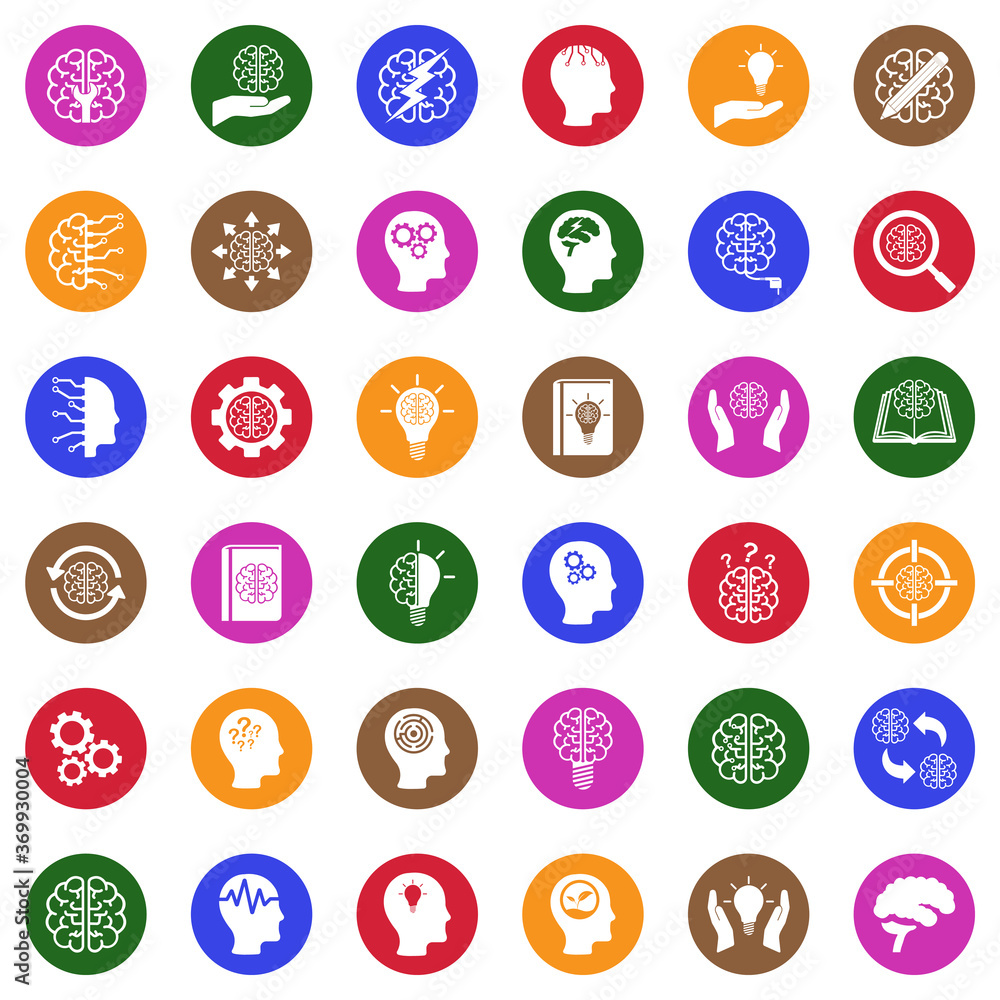Brain Icons. White Flat Design In Circle. Vector Illustration. Brain Icons. White Flat Design In Circle. Vector Illustration.