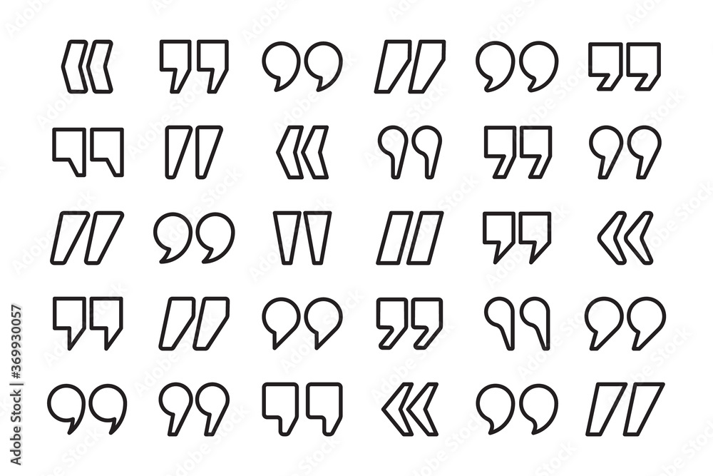 Quotation marks vector collection. Quotes icon. Lined speech mark symbol. Quotation marks vector collection. Quotes icon. Lined speech mark symbol.